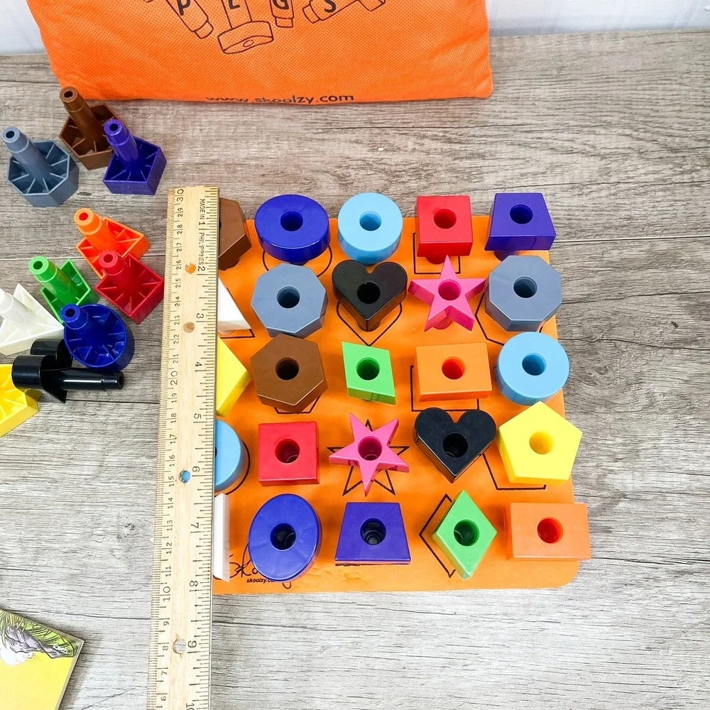 Skoolzy Peg Board Set 35 Pegs Montessori Toddler Shapes Toy with Bag